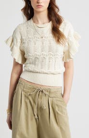 Treasure & Bond Flutter Sleeve Cotton Pointelle & Rib Sweater