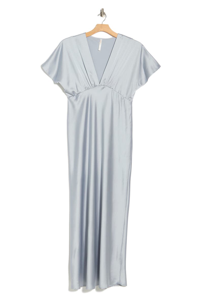 V-Neck Satin Dress, Alternate, color, STEEL BLUE