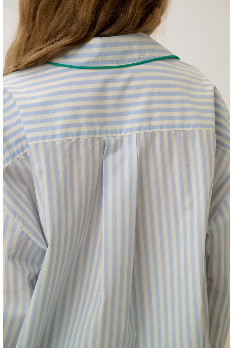 Piped Airy Cotton Button-Up Pajama Shirt, Alternate, color, STILLWATER STRIPE/SPG CLVR