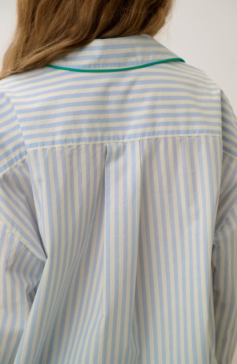 Lunya Piped Airy Cotton Button-Up Pajama Shirt, Alternate, color, Stillwater Stripe/Spg Clvr