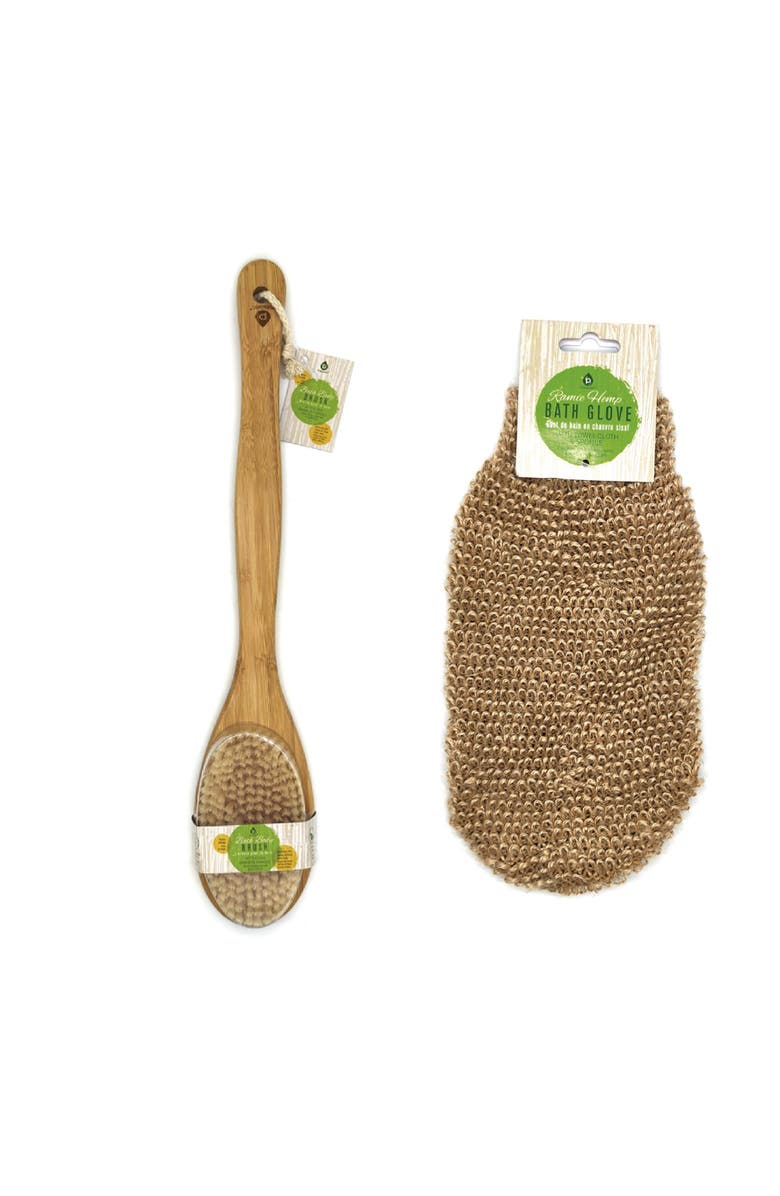 PURSONIC Eco-Friendly Glow Set Bath Brush & Sisal Hemp Gloves, Main, color, Beige