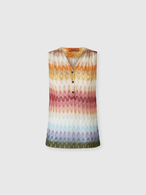 Sleeveless Viscose Lamé Blouse With Lace Motif
