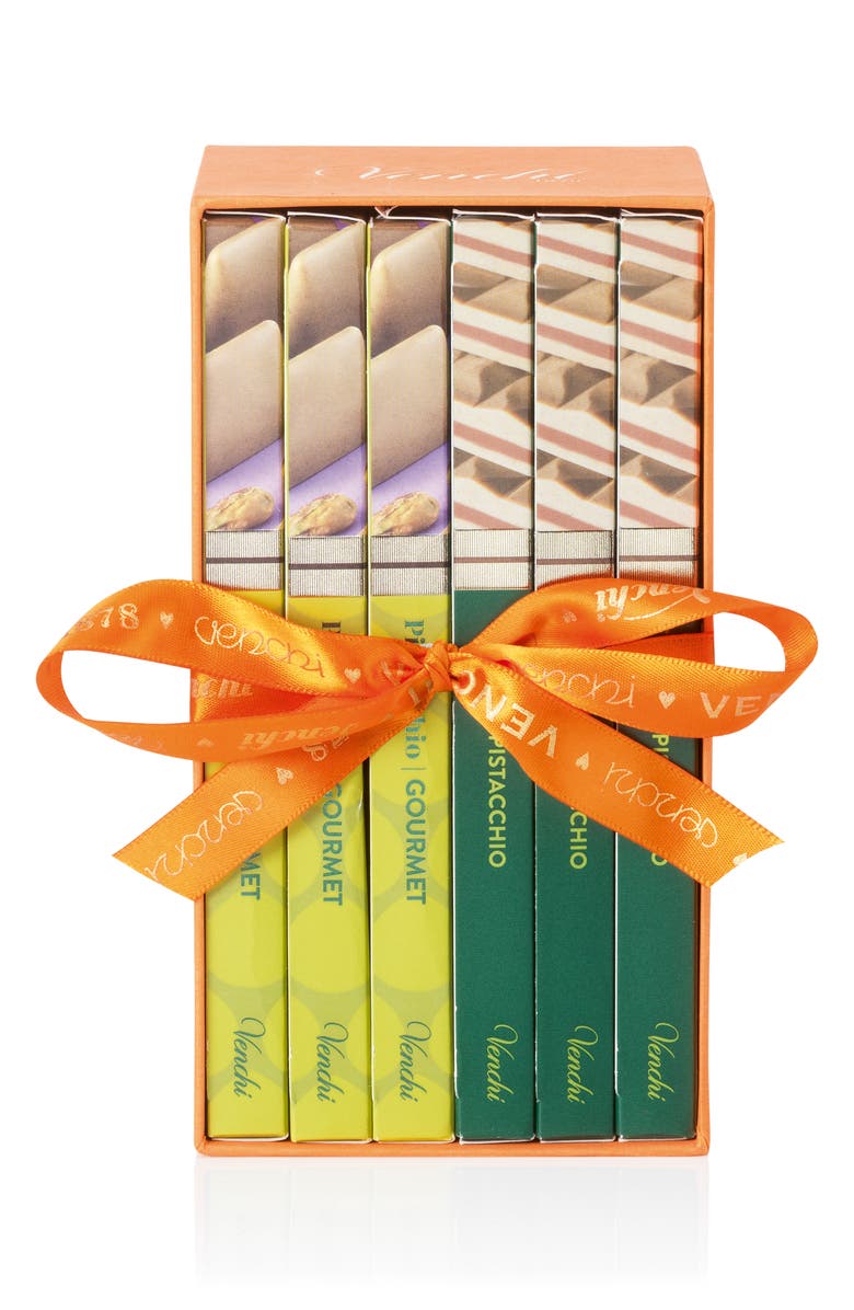 Venchi Bookcase 6-Piece Assorted Pistachio & Cremino Pistachio Bars, Main, color, 