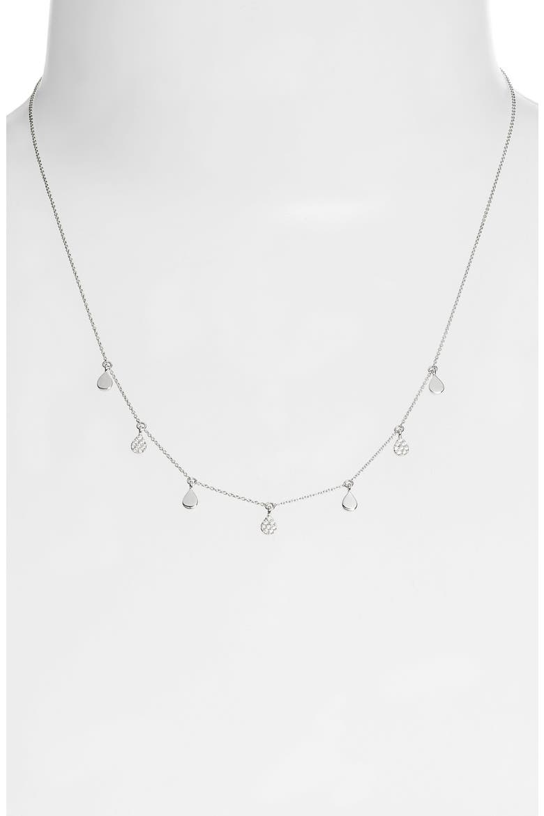 Diamond and Disc Dangle Necklace, Alternate, color, WHITE GOLD