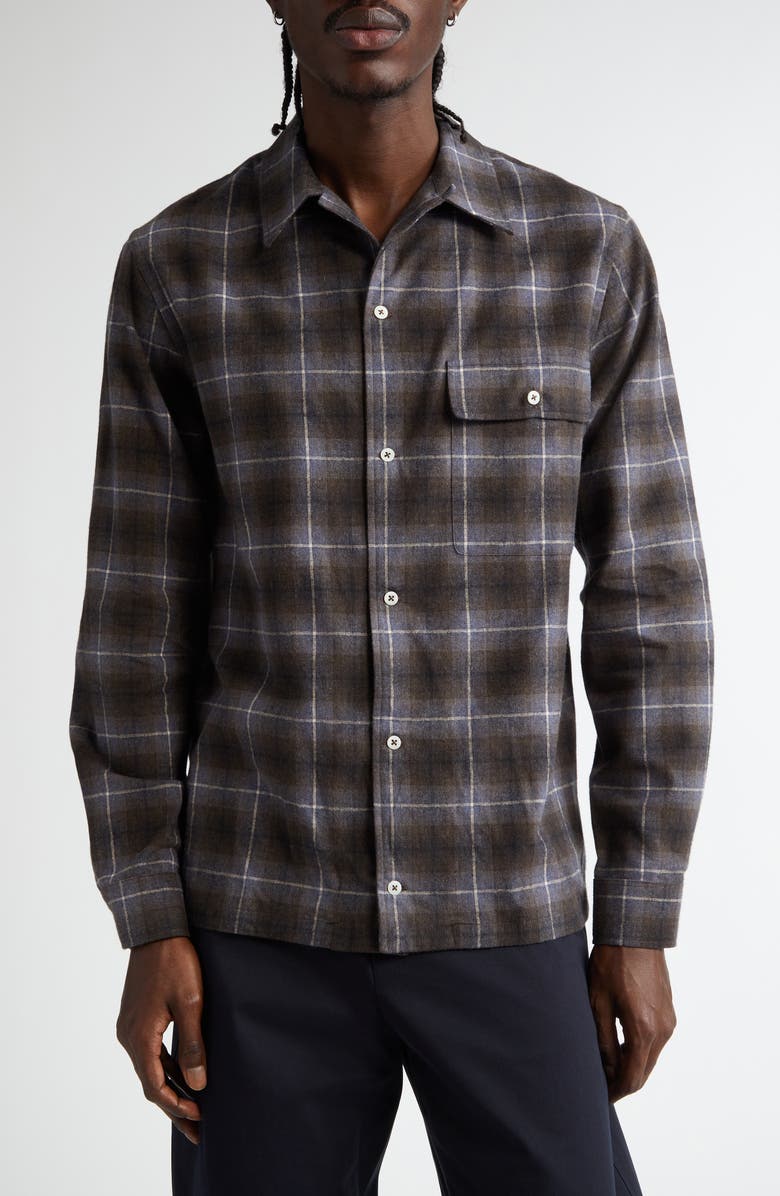 De Bonne Facture Plaid Long Sleeve Camp Shirt, Main, color, 