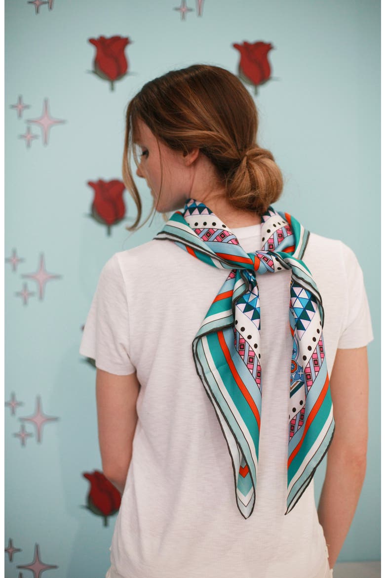 Silk Scarf Of Reconstruction With Shapes In Blue, Alternate, color, Blue