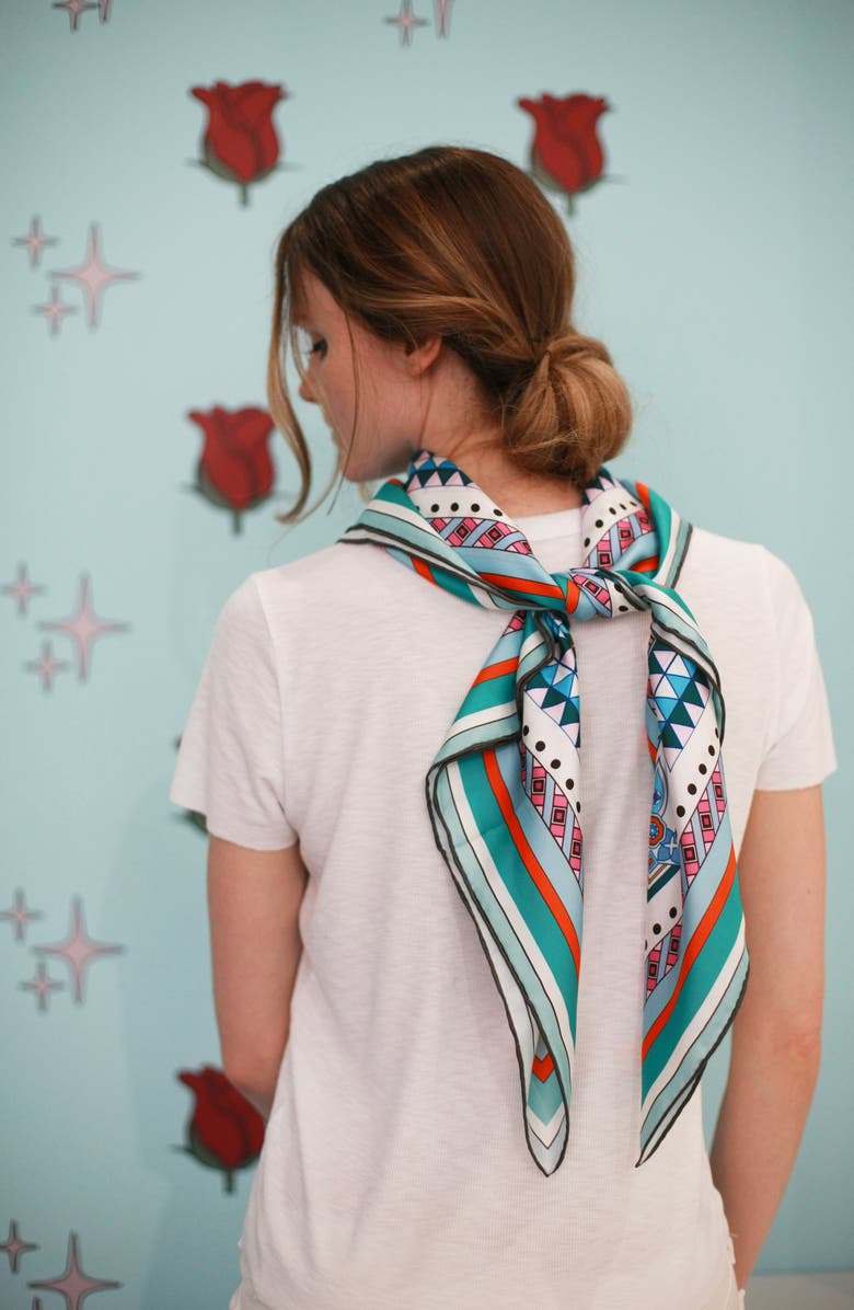 Jessie Zhao New York Silk Scarf Of Reconstruction With Shapes In Blue, Alternate, color, Blue