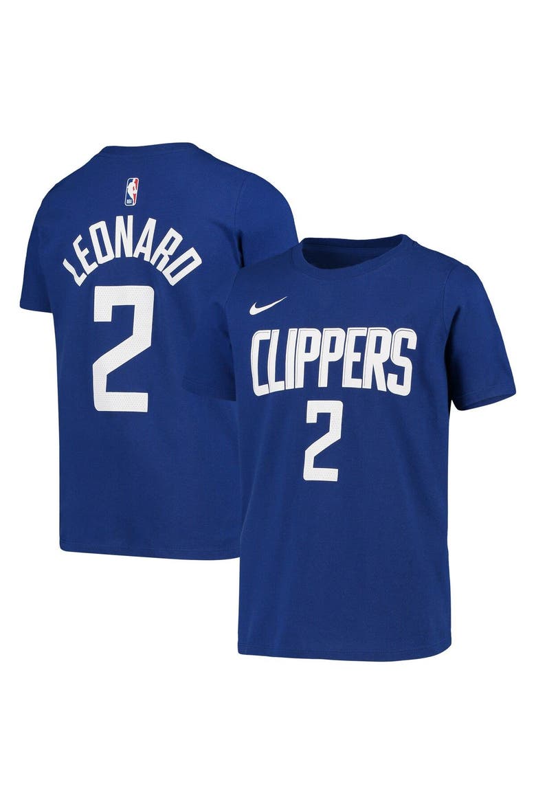 Youth Nike Kawhi Leonard Blue LA Clippers Icon Edition Name & Number Performance T-Shirt, Main, color, Blue