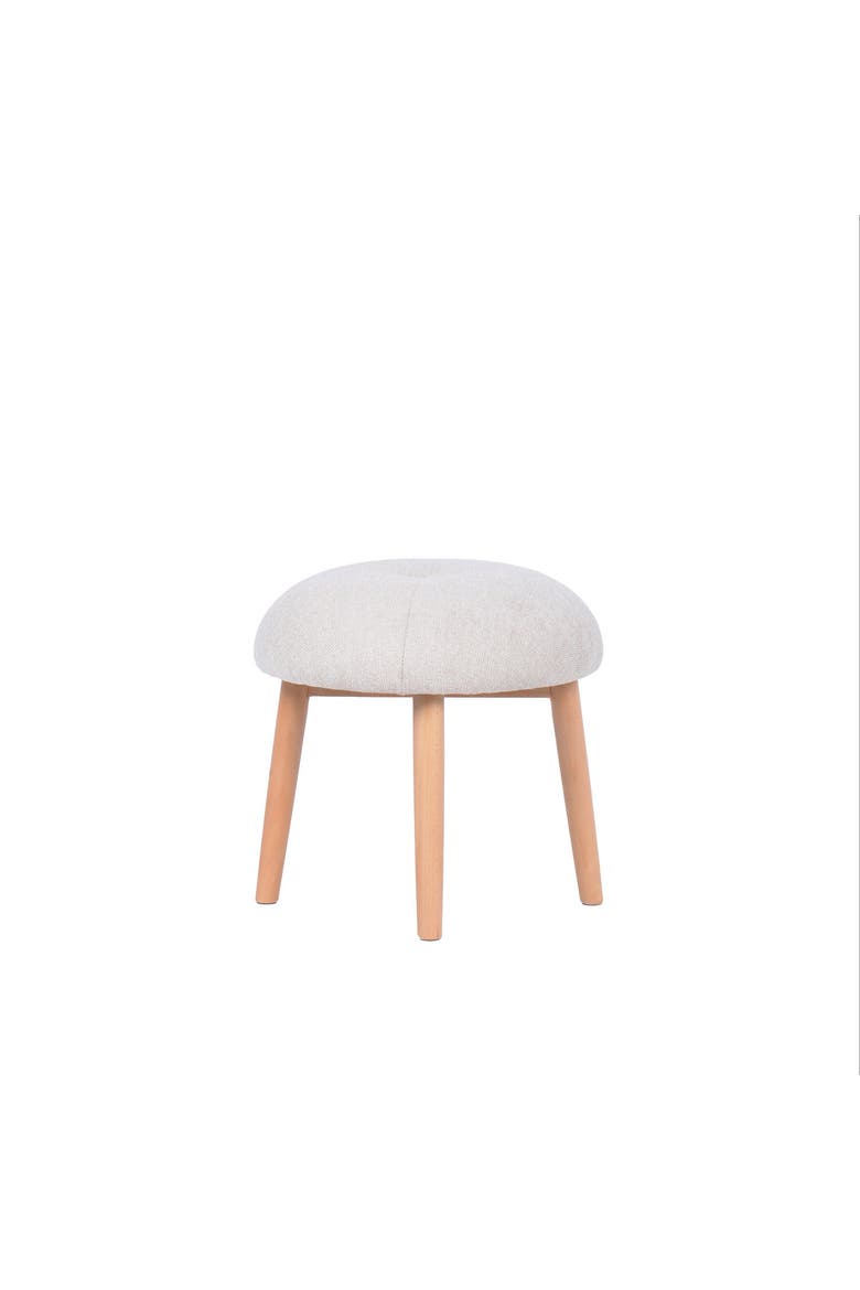 Tufted Fabric Upholstered Stool with Beech Wood Legs, Alternate, color, Cream