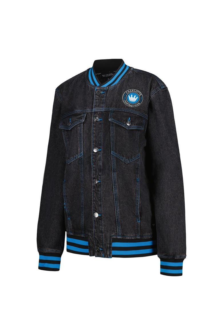 Men's The Wild Collective  Black Charlotte FC Denim Full-Button Bomber Jacket, Alternate, color, Black