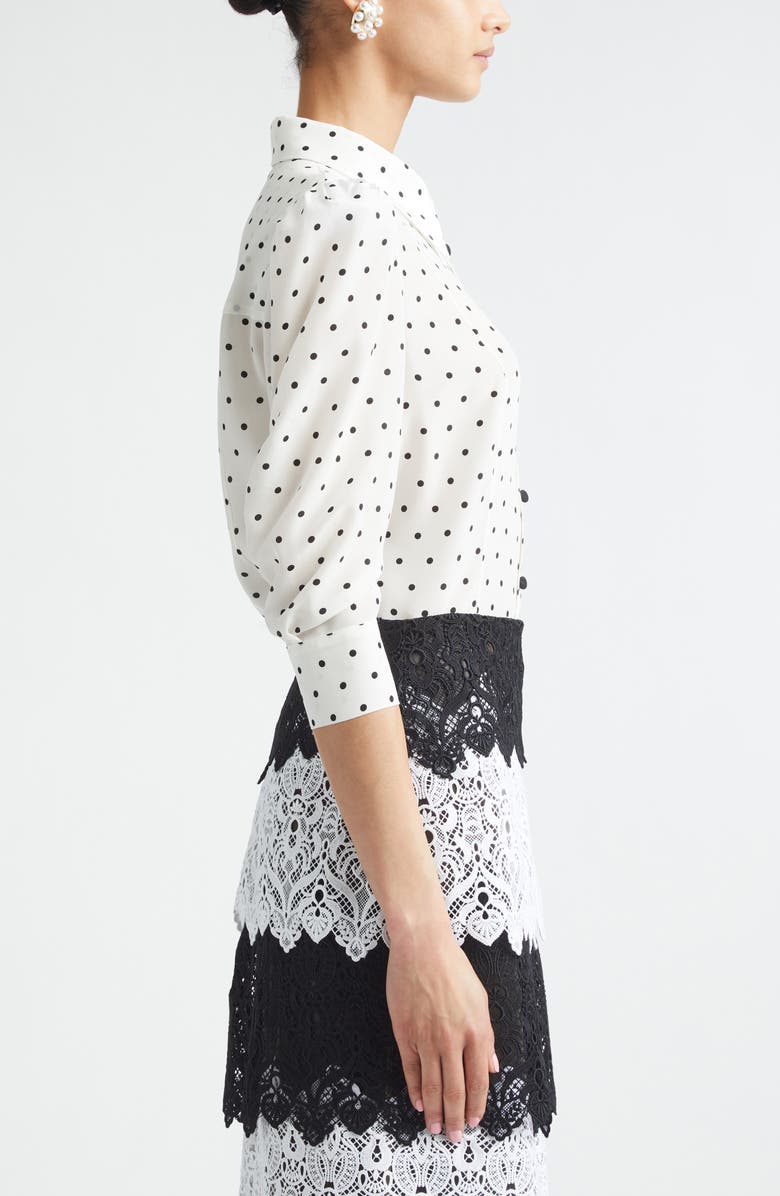 Carolina Herrera Polka Dot Silk Button-Up Shirt, Alternate, color, Ivory Multi