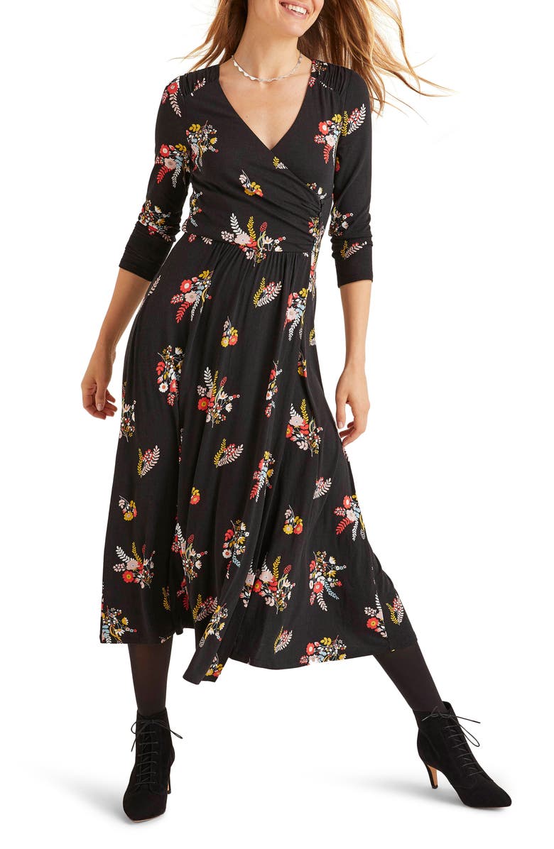 Boden Francesca Floral Jersey Midi Wrap Dress, Main, color,