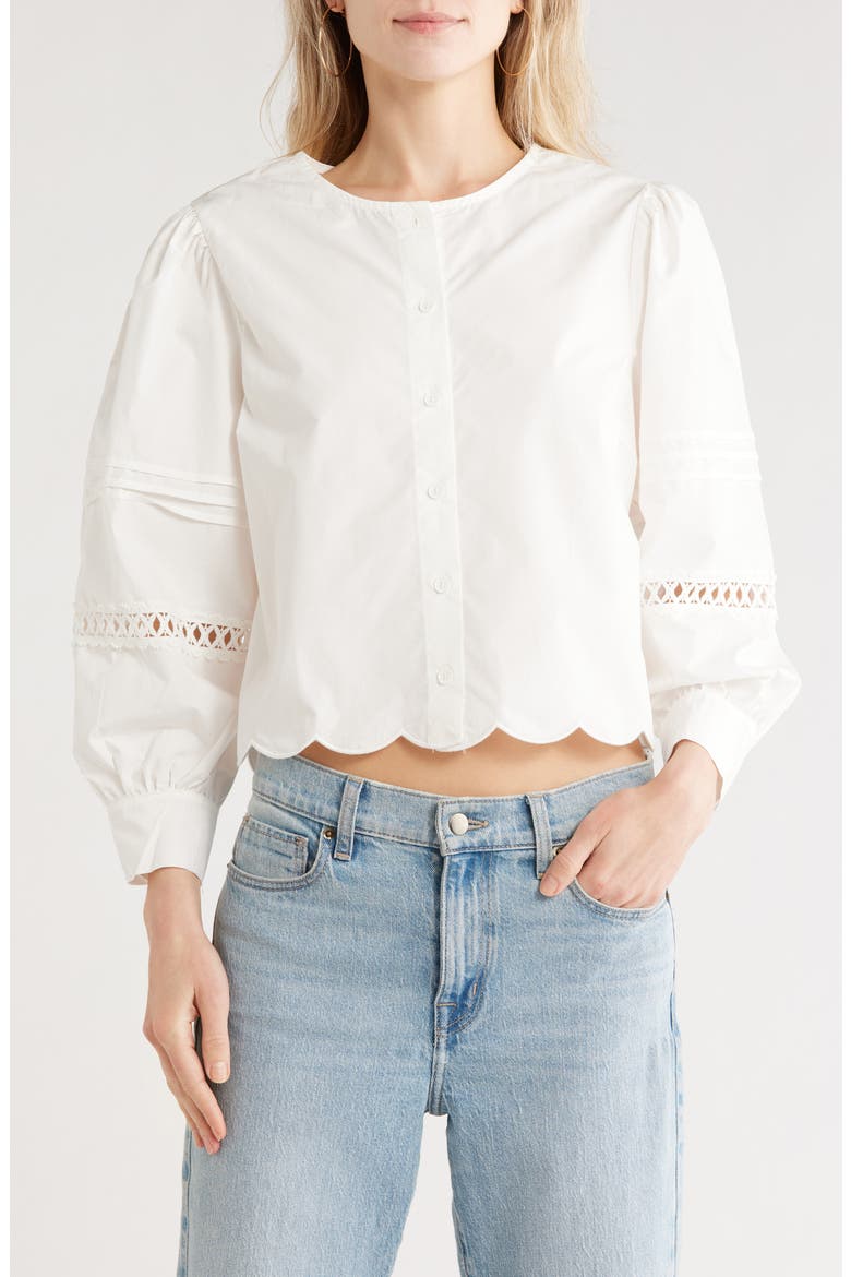 Alissa Broderie Anglaise Cotton Button-Up Shirt, Main, color, LINEN WHITE