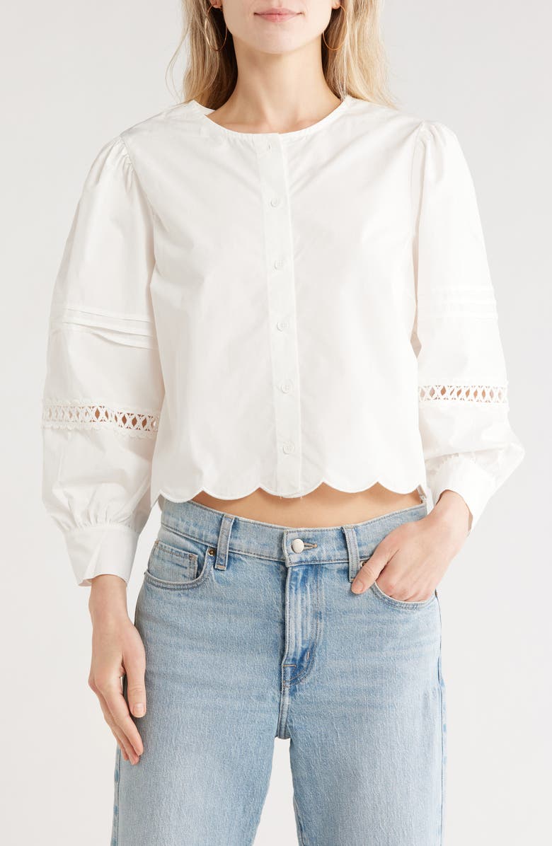 French Connection Alissa Broderie Anglaise Cotton Button-Up Shirt, Main, color, Linen White