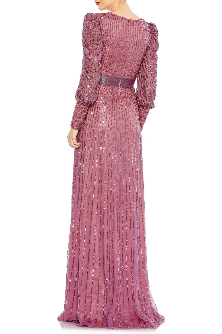 Sequined Wrap Over Bishop Sleeve Gown, Alternate, color, MAUVE