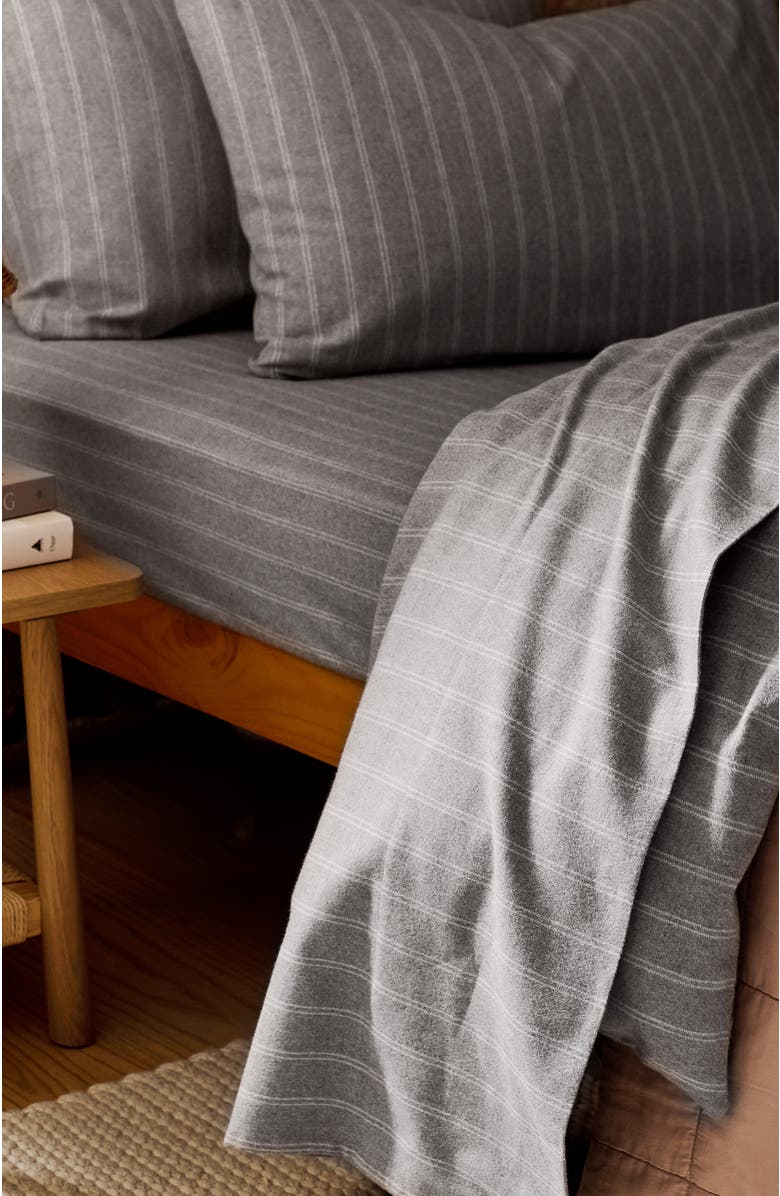 CHRISTY Flannel Stripe Brushed Cotton Sheet Set Bundles, Alternate, color, Silver