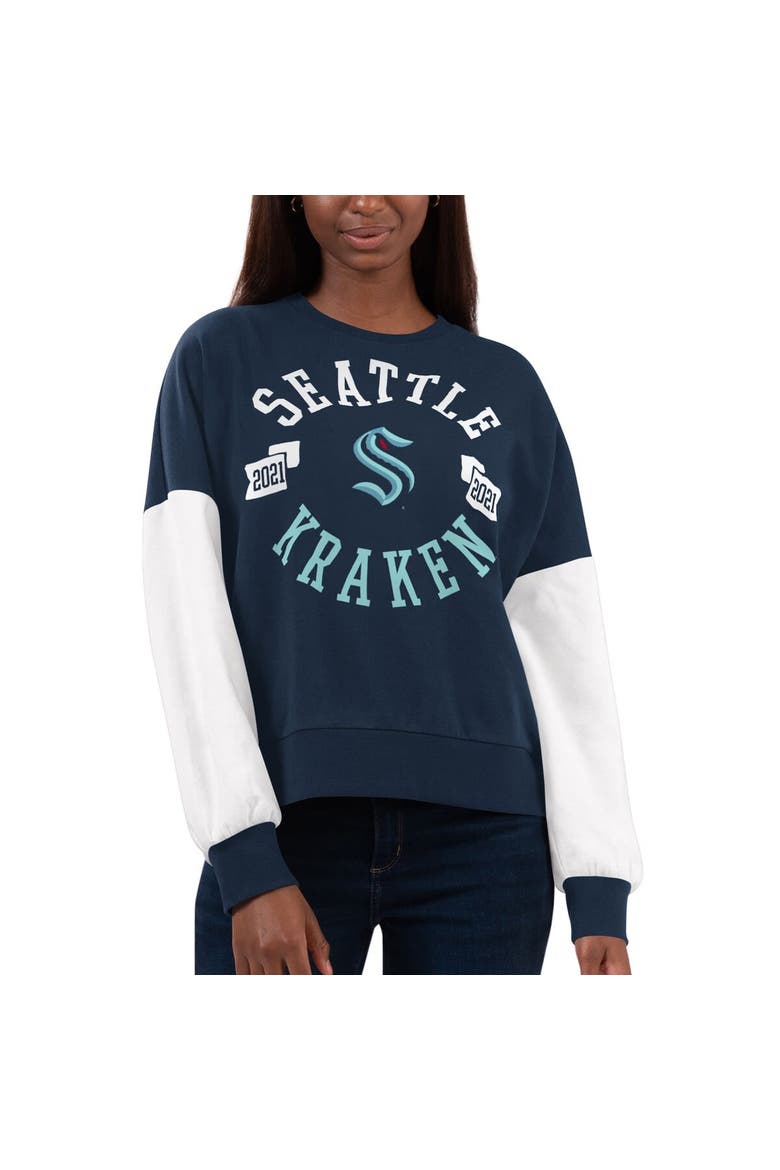 Women's G-III 4Her by Carl Banks Deep Sea Blue Seattle Kraken Team Pride Pullover Sweatshirt, Main, color, Navy