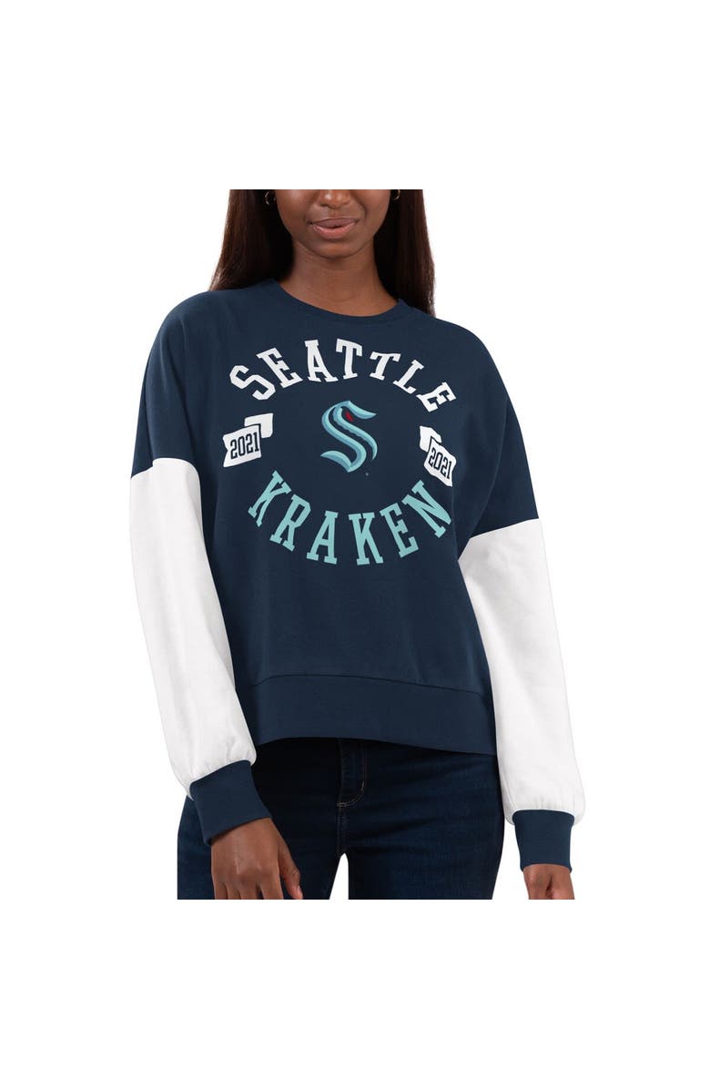 G-III 4HER BY CARL BANKS Women's G-III 4Her by Carl Banks Deep Sea Blue Seattle Kraken Team Pride Pullover Sweatshirt, Main, color, Navy