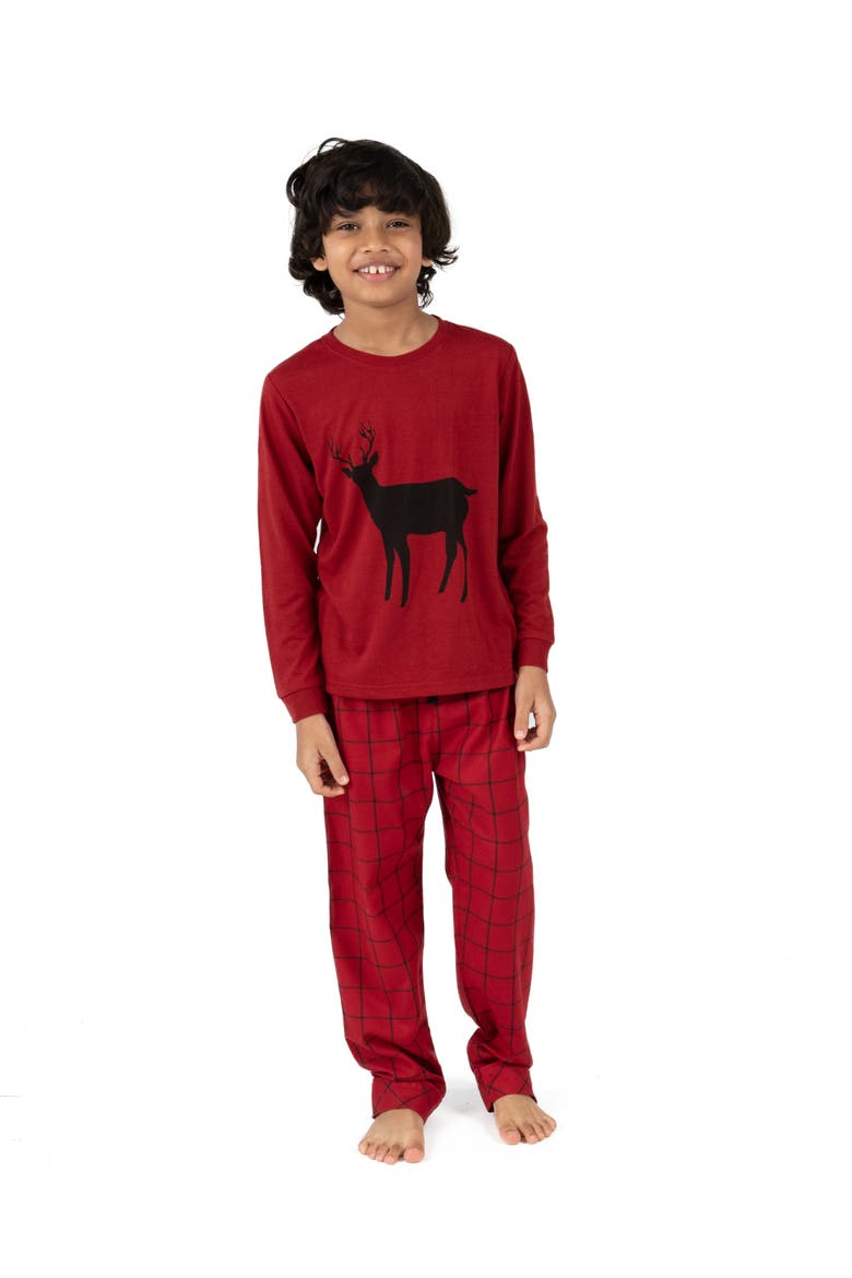 Kids Flannel Printed Holiday Pajama Set, Alternate, color, Reindeer Red
