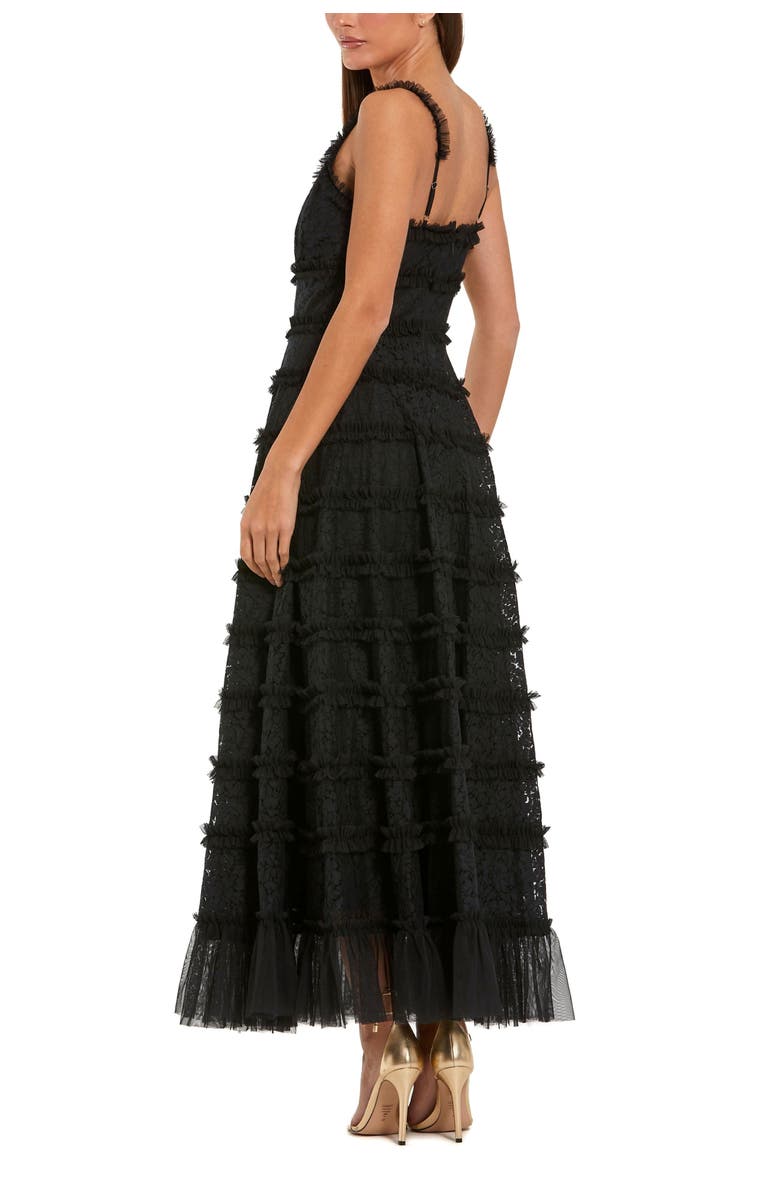 Mac Duggal Sleeveless Lace A-Line Midi Dress With Ruffles, Alternate, color, Black
