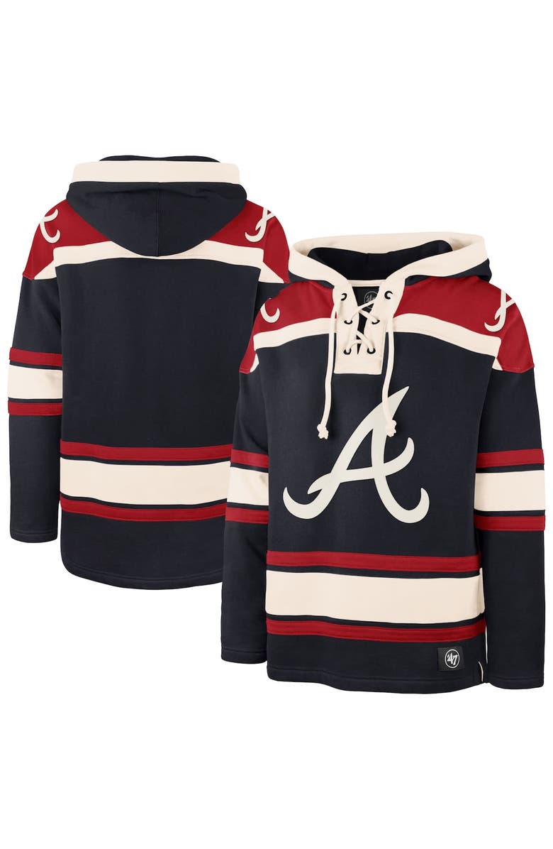 '47 Men's '47 Navy Atlanta Braves Superior Lacer Pullover Hoodie, Alternate, color, 