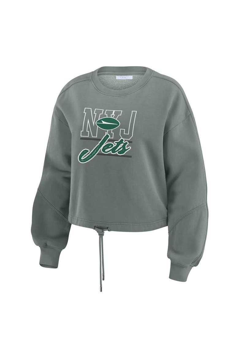 Women's WEAR by Erin Andrews Green New York Jets Washed Fleece Long Sleeve T-Shirt & Shorts Lounge Set, Alternate, color, Green
