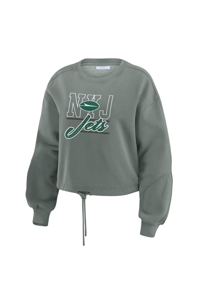 WEAR by Erin Andrews Women's WEAR by Erin Andrews Green New York Jets Washed Fleece Long Sleeve T-Shirt & Shorts Lounge Set, Alternate, color, Green
