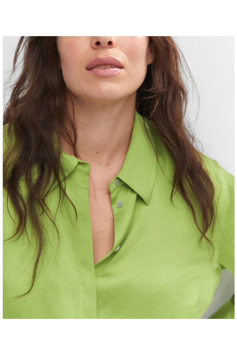Flowy Satin Button-Up Shirt, Alternate, color, EMERALD GREEN