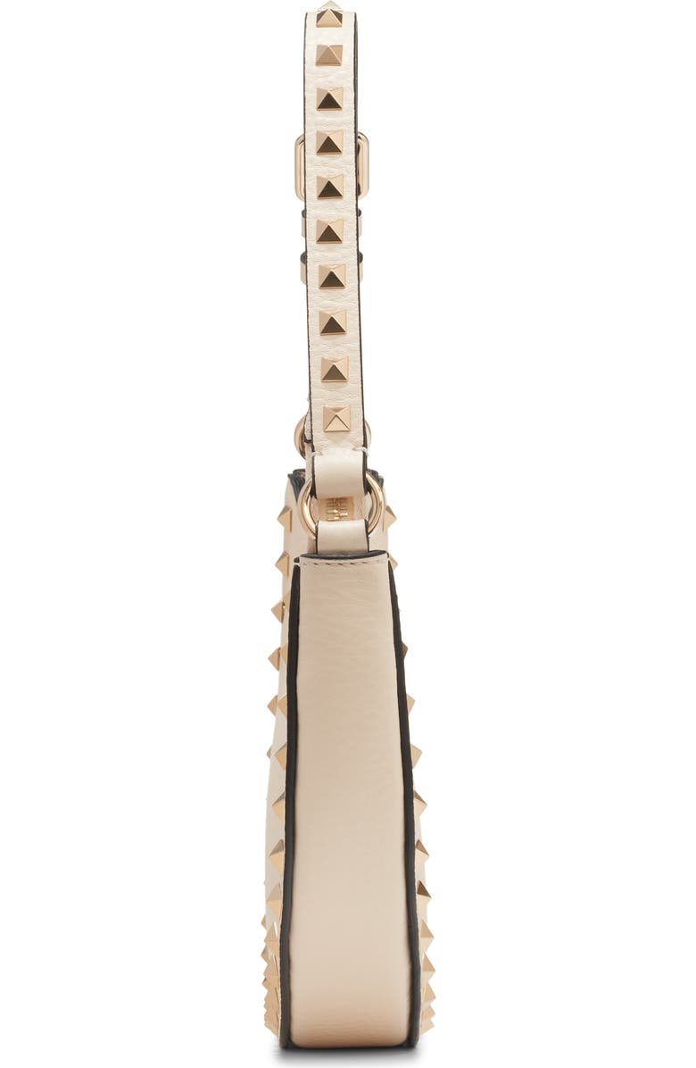 Valentino Garavani Mini Rockstud Leather Hobo Bag, Alternate, color, Light Ivory