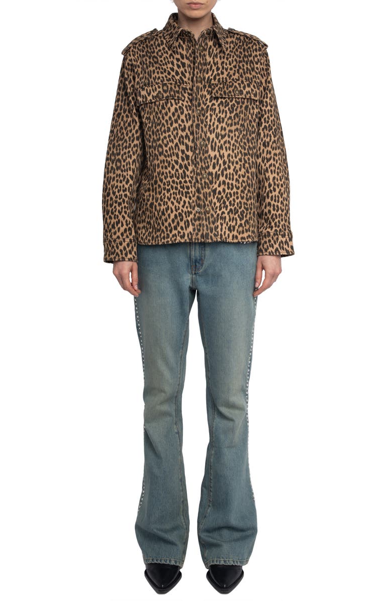 Zadig & Voltaire Taskam Leopard Print Denim Snap-Up Shirt, Alternate, color, 
