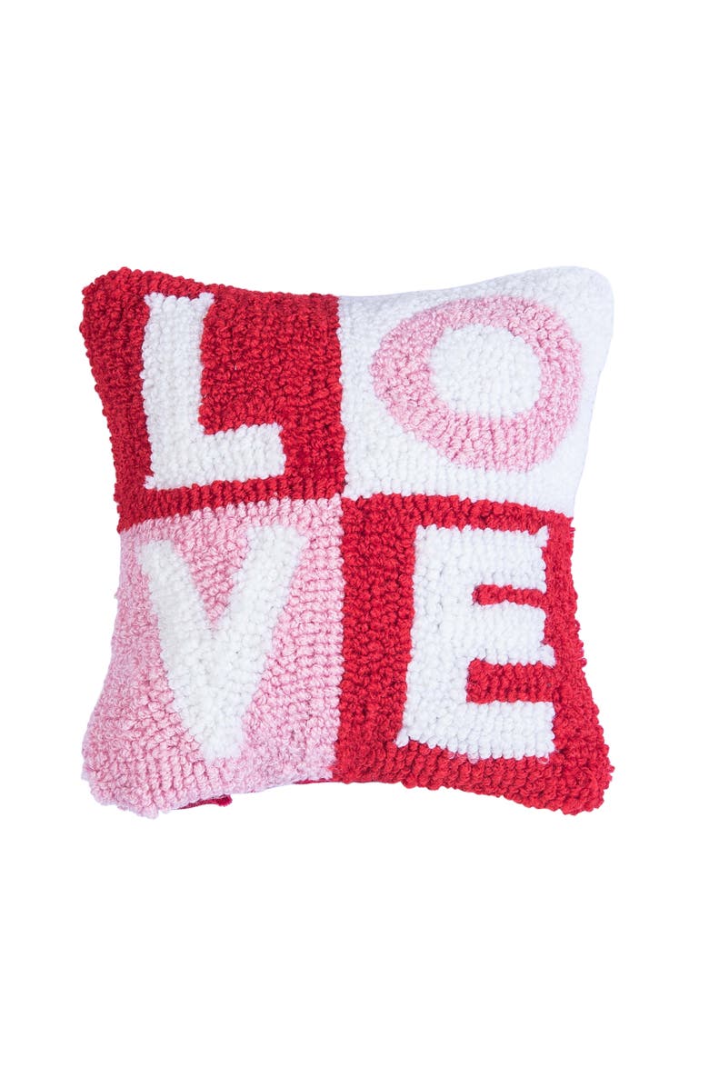 C&F Home Love Color Block Typography St. Valentines Hooked Throw Pillow, 8" x 8", Main, color, Red
