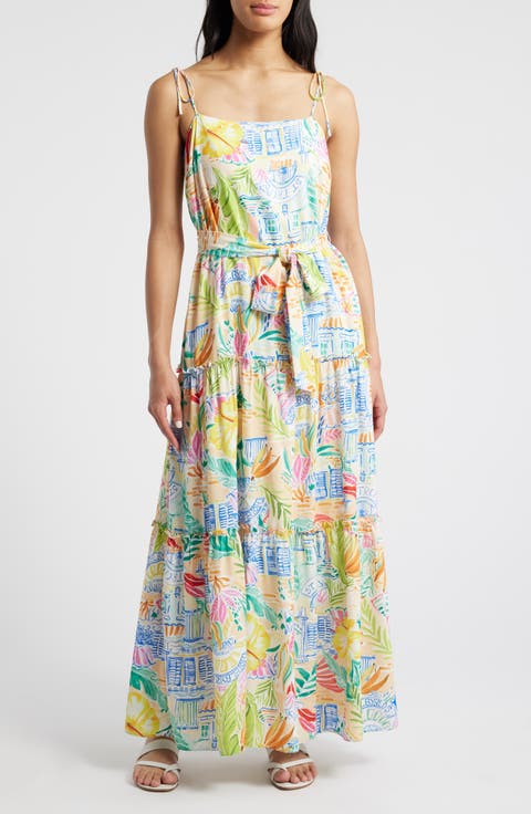 Mixed Print Tiered Maxi Dress
