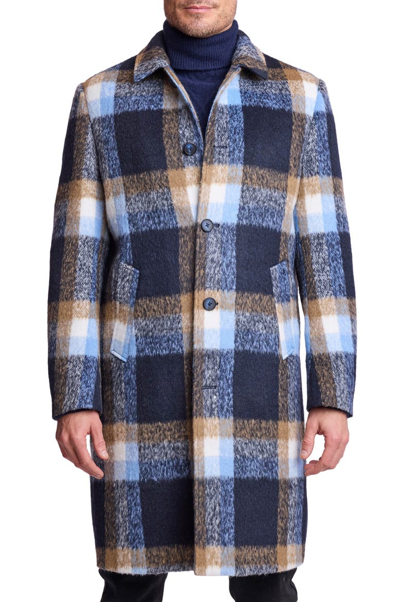 Buffalo Plaid Overcoat, Main, color, BLUE TAN BUFFALO