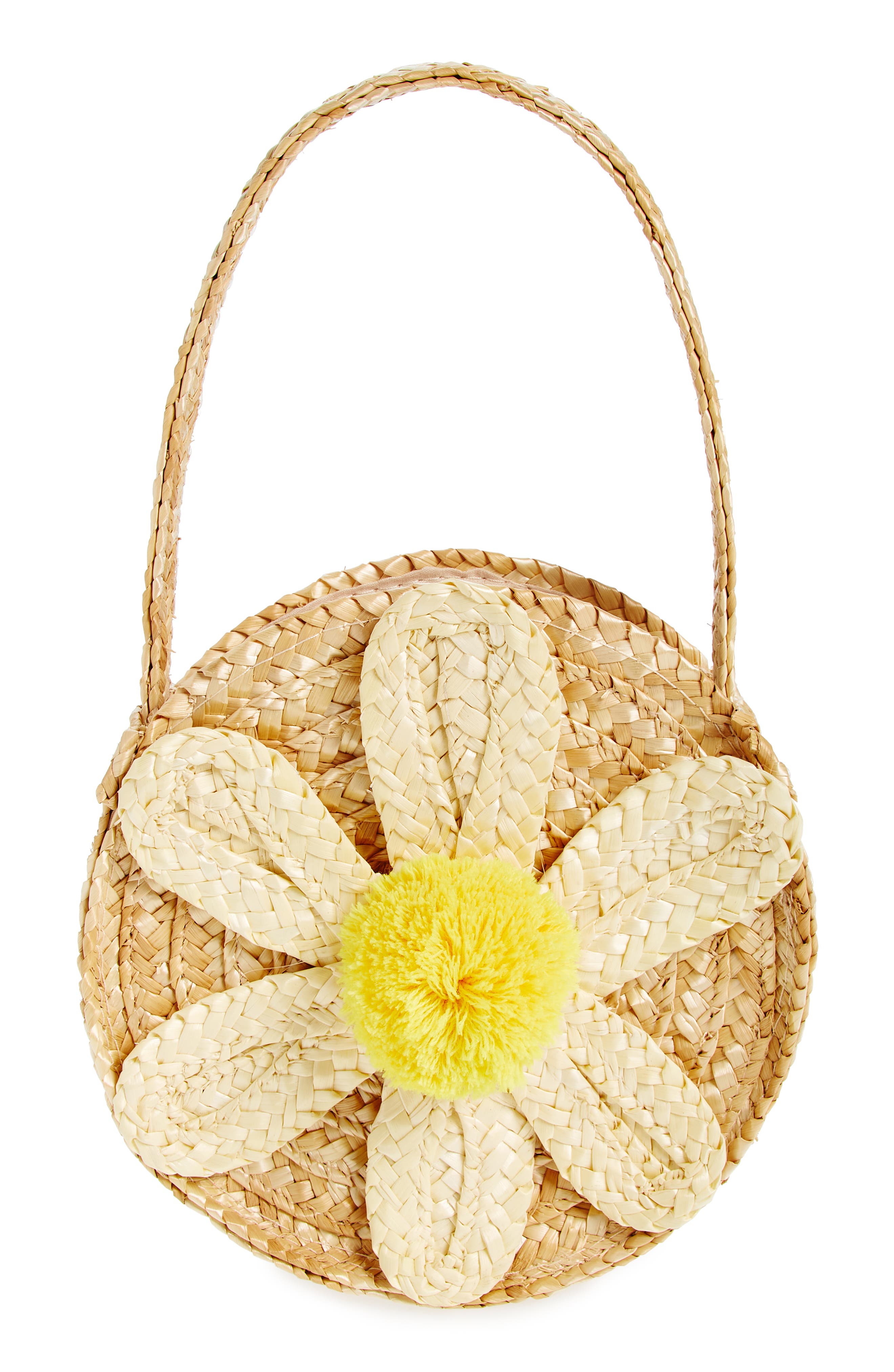 Pompom Daisy Rattan Handbag, Main, color, NATURAL MULTI