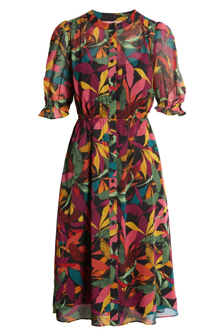 Tropical Print Shirtdress, Alternate, color, BLACK/ GRAPE JUICE