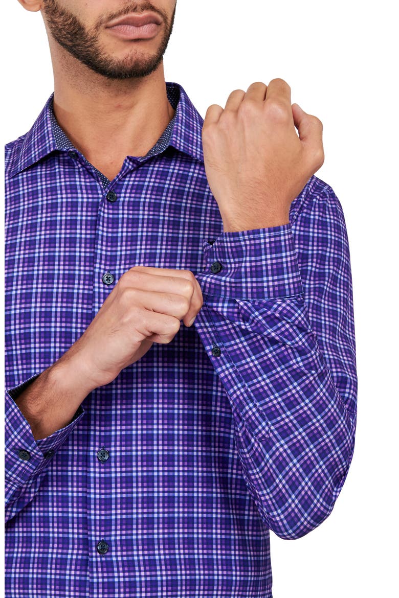 Shadow Check Stretch Performance Dress Shirt, Alternate, color, PURPLE