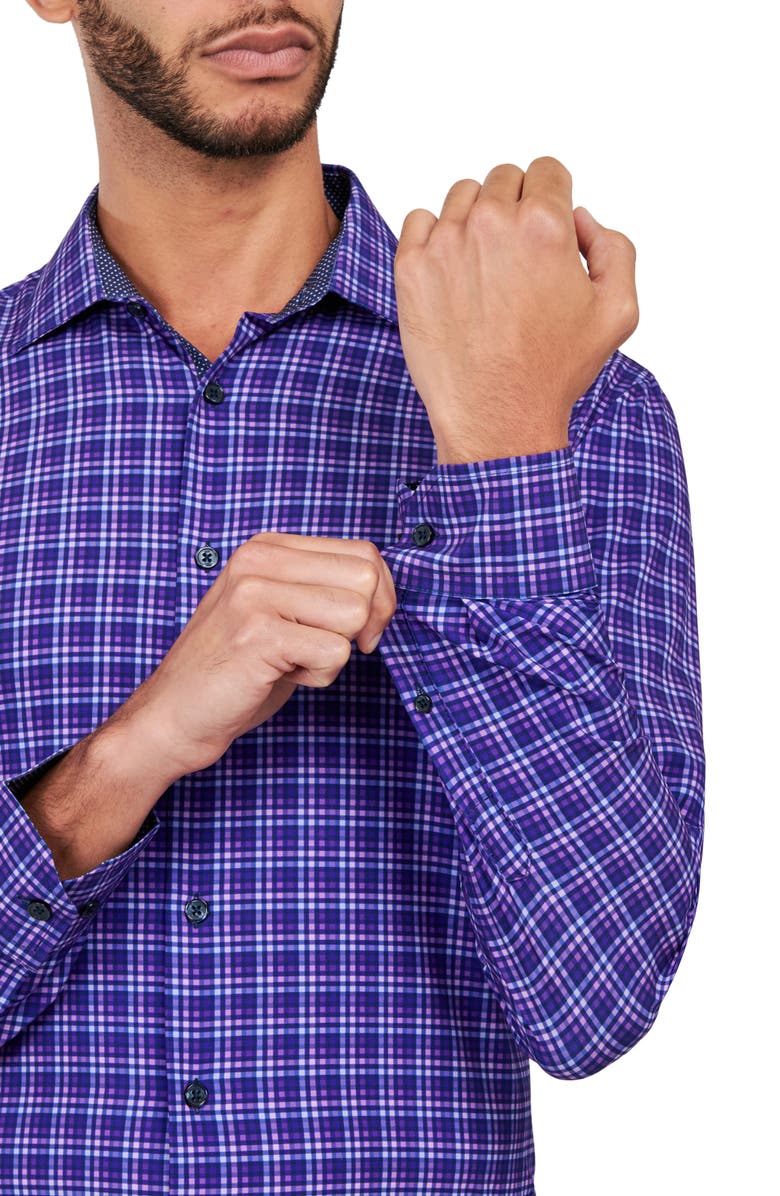 W.R.K Shadow Check Stretch Performance Dress Shirt, Alternate, color, Purple