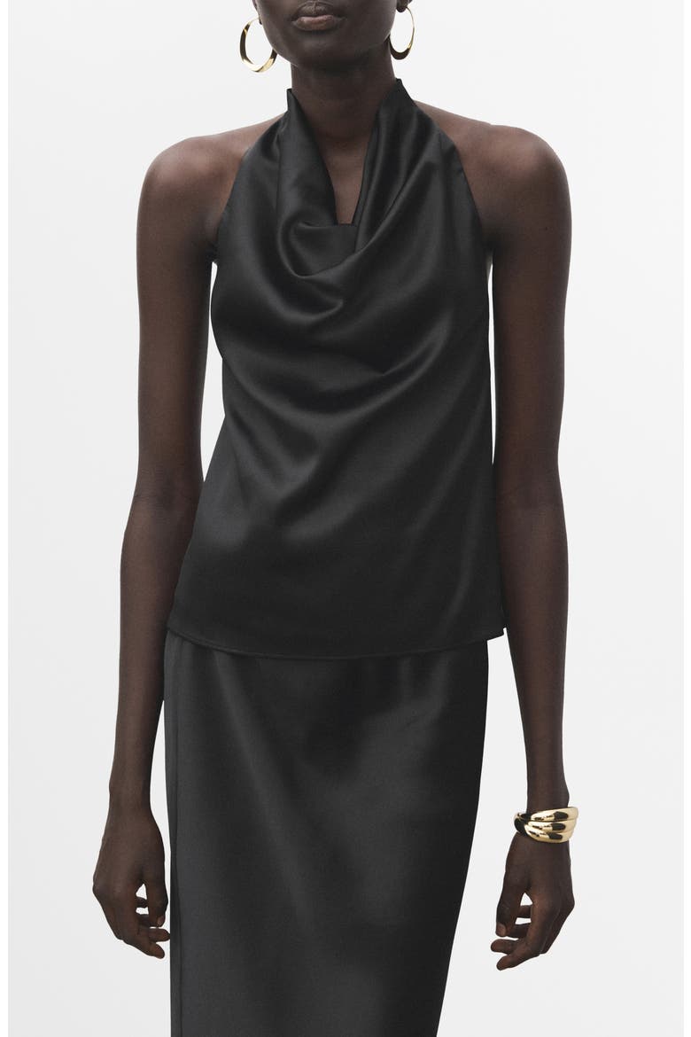 Drape Halter Neck Satin Top, Main, color, BLACK