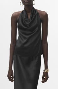 MANGO Drape Halter Neck Satin Top