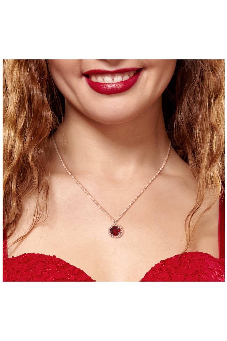 Garnet Halo Pendant Necklace, Alternate, color, RED