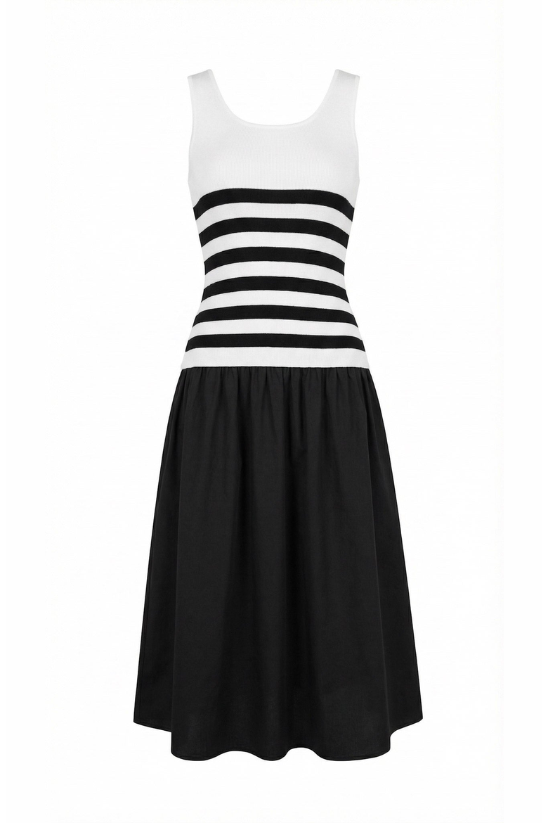 Striped Knit Tank Contrast Dress, Alternate, color, Black / White Stripes