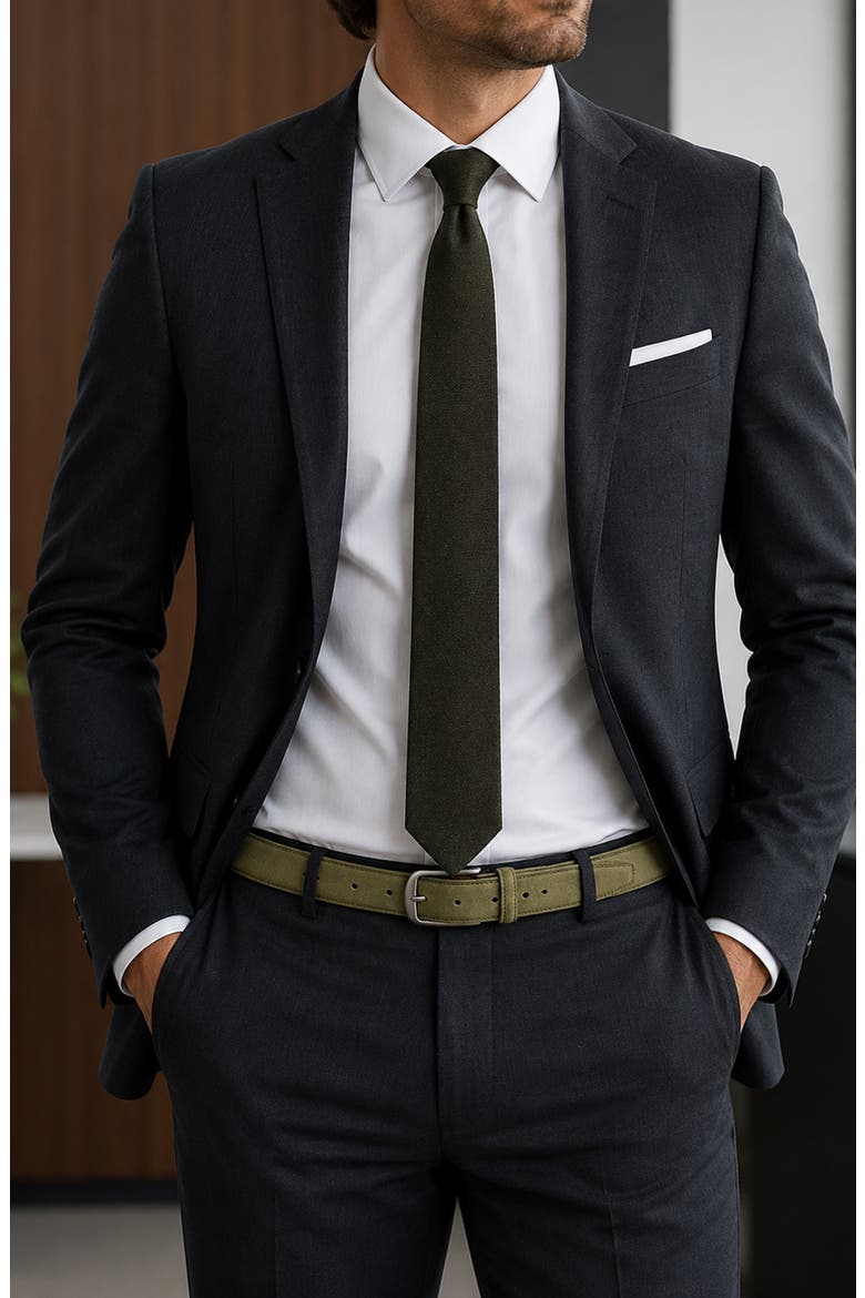 Double Stitch Feather Edge Belt, Alternate, color, OLIVE