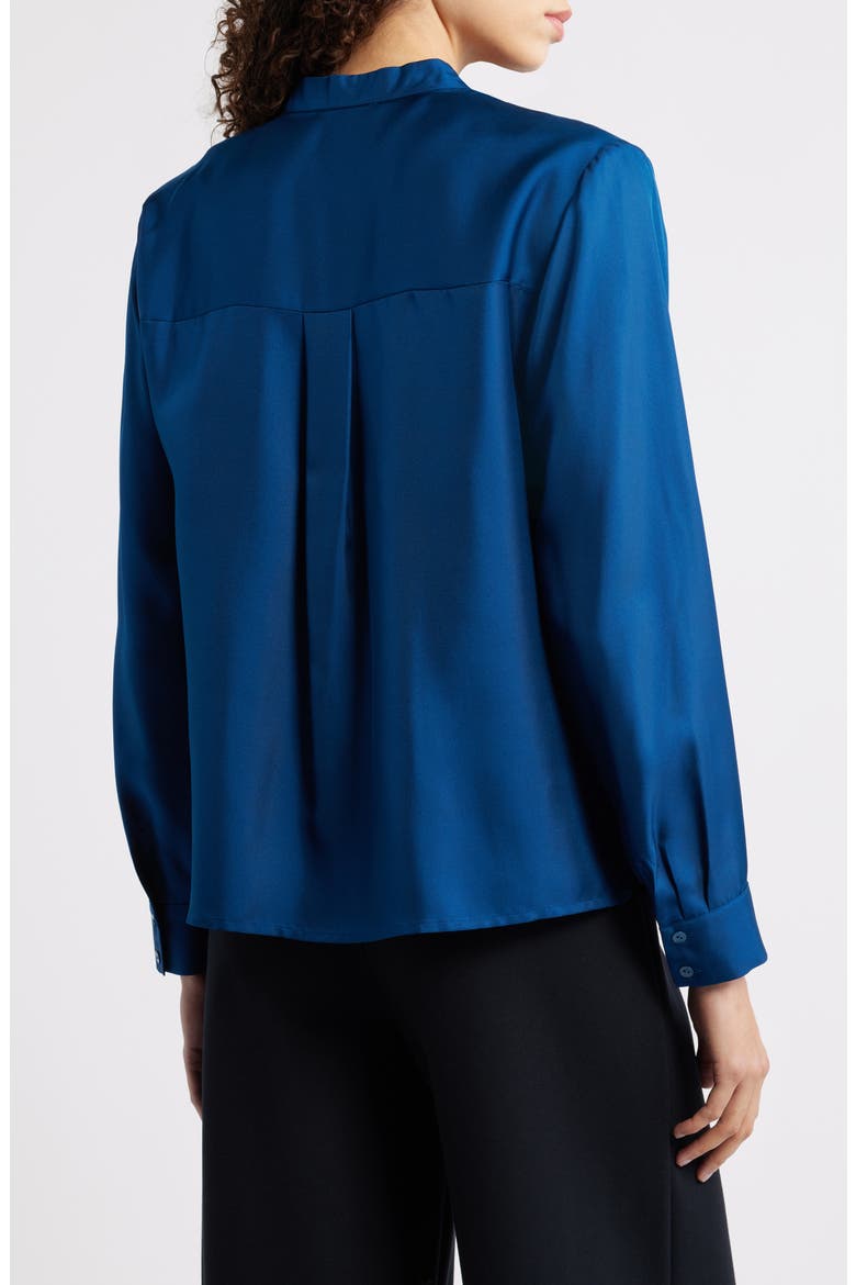 Mandarin Collar Silk Button-Up Shirt, Alternate, color, ATLANTIS