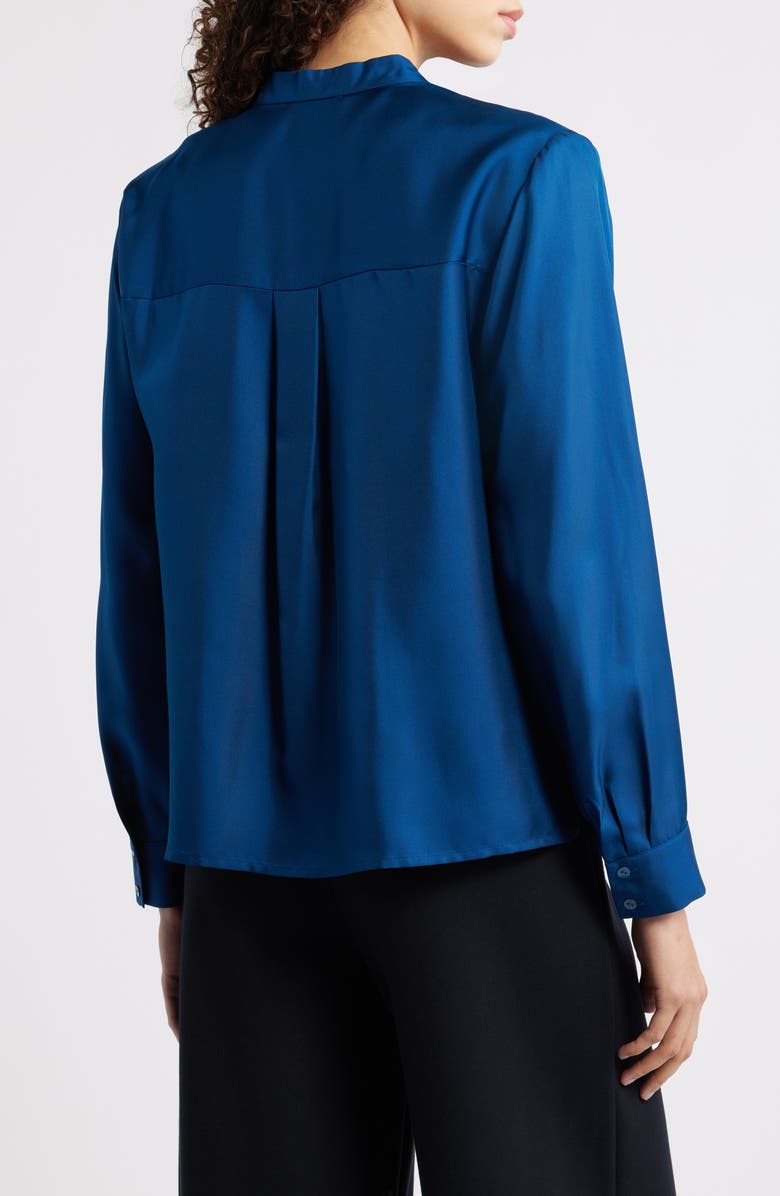Eileen Fisher Mandarin Collar Silk Button-Up Shirt, Alternate, color, Atlantis