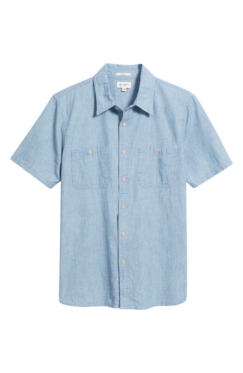 AG Mason Short Sleeve Cotton Chambray Button-Up Work Shirt, Main, color, Desert Breeze