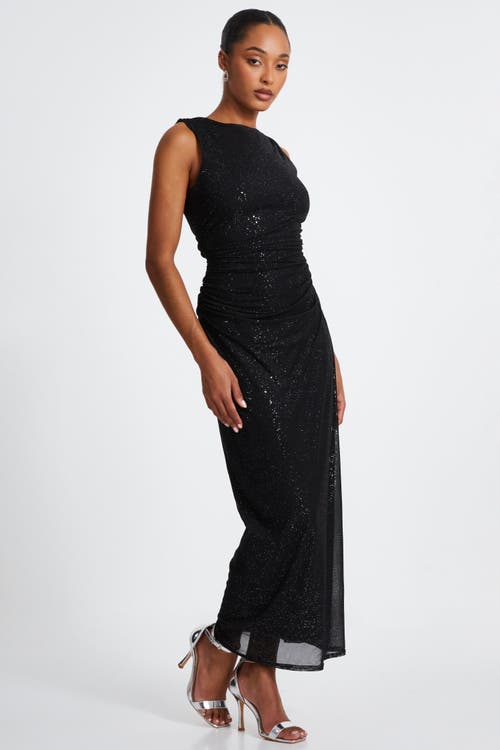 Quiz Glitter Sleeveless Midi Dress In Black