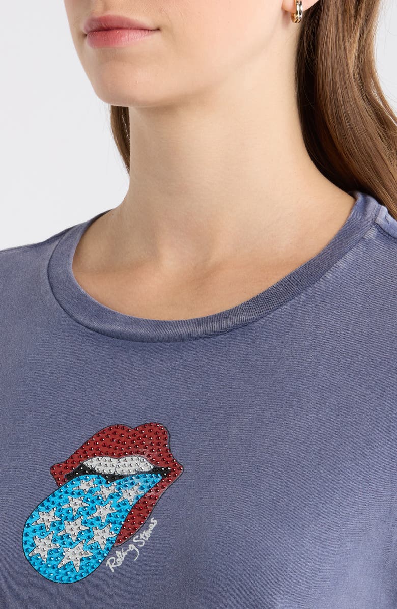Lucky Brand Rolling Stones Graphic Embellished Cotton T-Shirt, Alternate, color, Night Shadow Blue