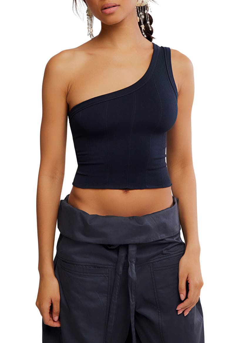 So Soft One-Shoulder Crop Tank, Main, color, BLACK