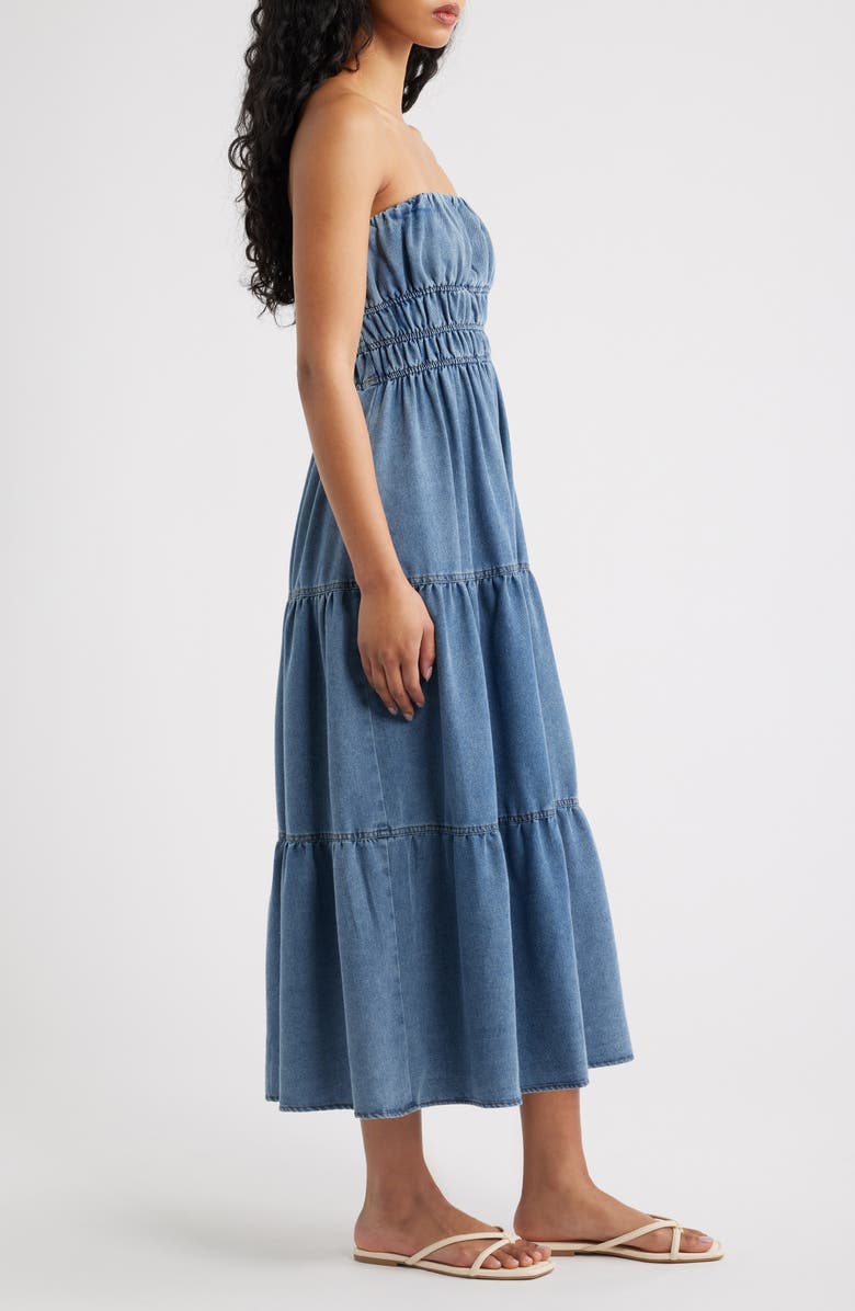 Blu Pepper Strapless Tiered Denim Midi Dress, Alternate, color, Denim
