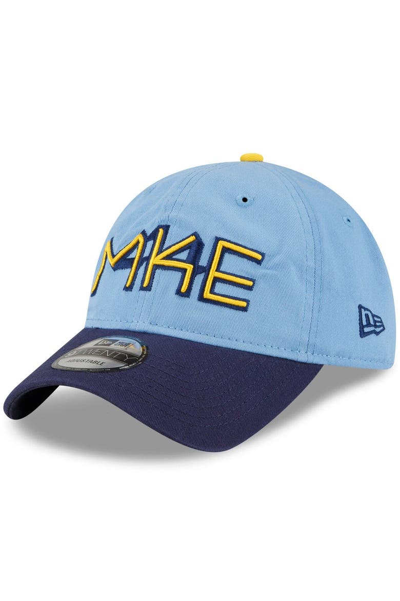 Men's New Era Powder Blue Milwaukee Brewers 2022 City Connect 9TWENTY Adjustable Hat, Main, color, Light Blue